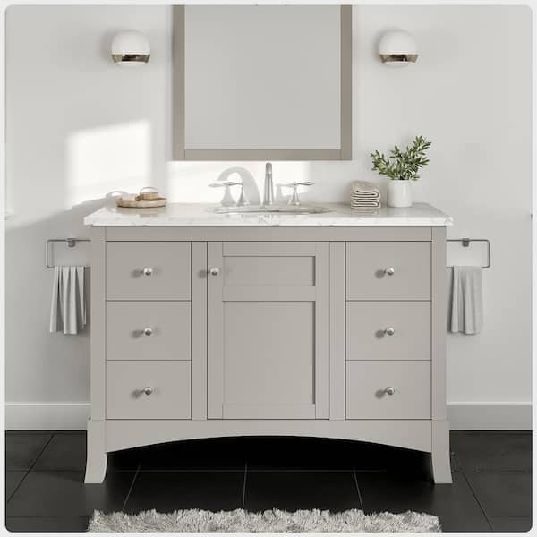 Eviva New York 48 in. Single Sink Gray Bath Vanity with White Carrara Marble Top (Assembled)