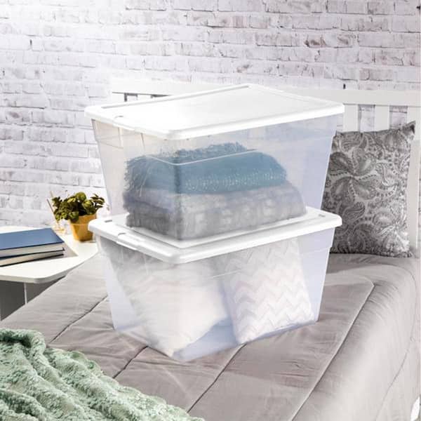  Sterilite 16598008 56 Quart Durable Heavy Duty Plastic  Stackable Storage Container Boxes with Recessed Latching Lids, Clear (24  Pack) : Home & Kitchen