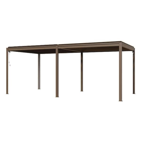 10 ft. x 20 ft. Aluminum Frame Louvered Pergola with Adjustable Roof, Efficient Drainage System in Brown