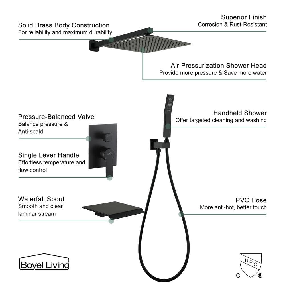 Matte Black Wall-Mounted Multi-Head Shower System with Handheld