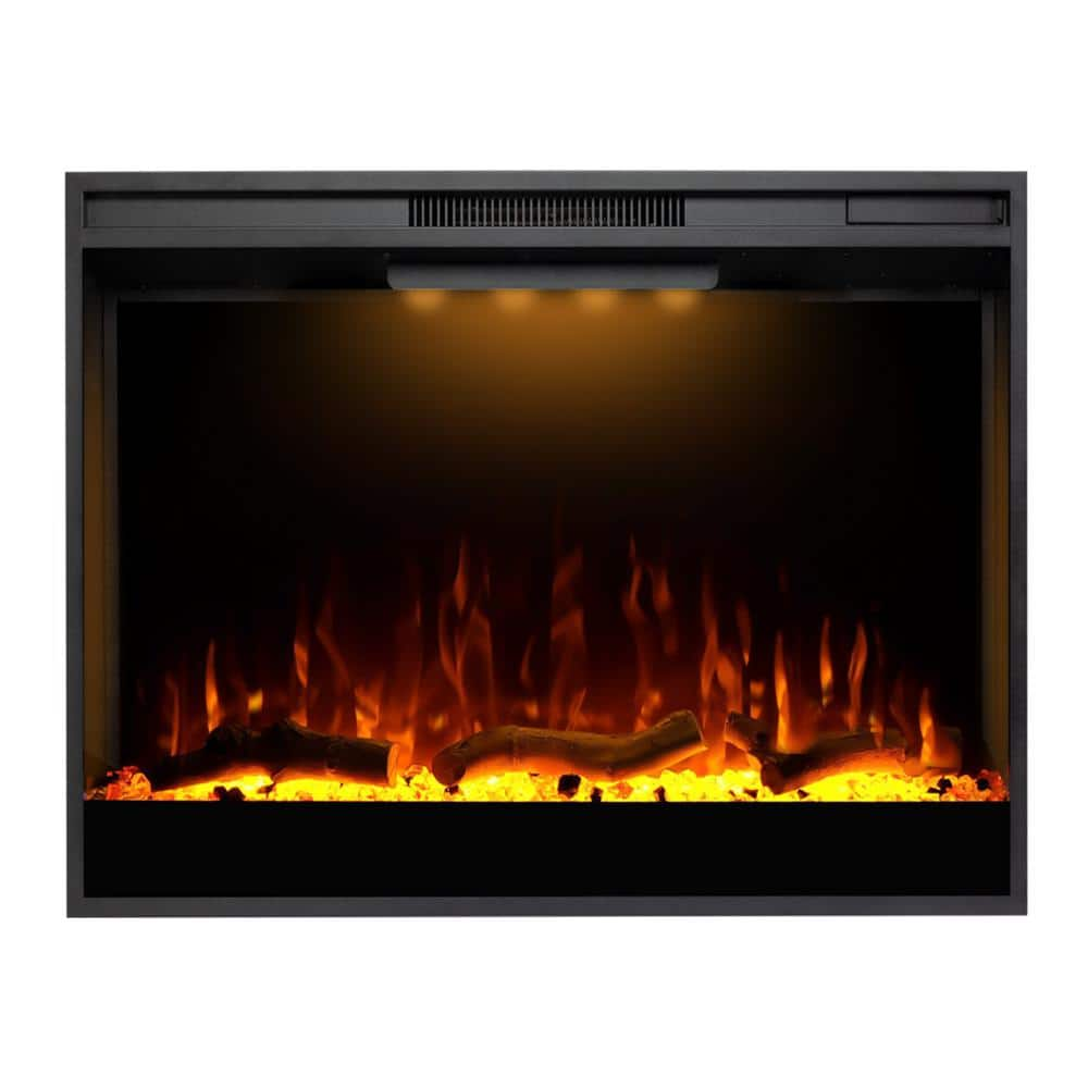 CASAINC 33 in. Wall-Mounted Glass Electric Fireplace TV Stand in Black ...