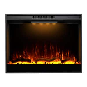 33 in. Wall-Mounted Glass Electric Fireplace TV Stand in Black