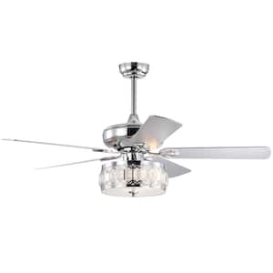 52 in. Indoor Chrome Ceiling Fan with Decorative Drum Lampshade, 2-Color-Option Blades and Remote Included
