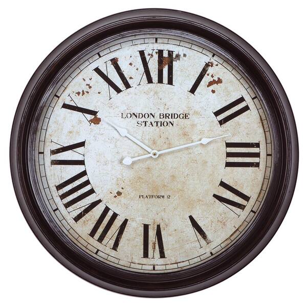 Yosemite Home Decor 25 in. Circular Iron Wall Clock in Distressed Black Frame