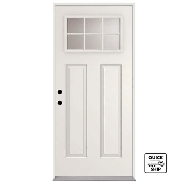 Reliant 36 in. x 80 in. Right-Hand 6-Lite 1/4-Lite Clear Glass White Primed Fiberglass Prehung Front Door