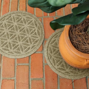 "Waterhog Flower of Life Camel 17 in. x 17 in. Polyester Rubber Indoor/Outdoor Plant Trivet Floor Mat (Set of 2)"