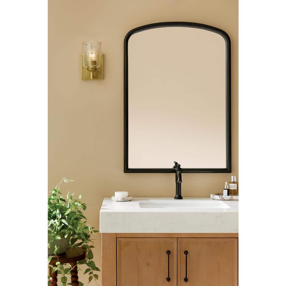 Shailene 1-Light Natural Brass Bathroom Indoor Wall Sconce Light with Clear Glass Shade price history on PriceWatchPro