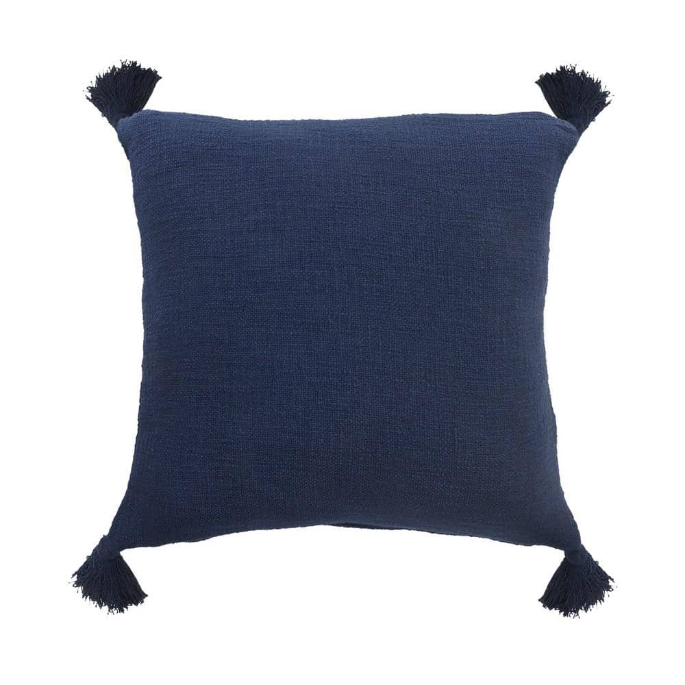 Casual Navy Blue Solid Tasseled Soft Poly-Fill 20 in. x 20 in. Indoor Throw