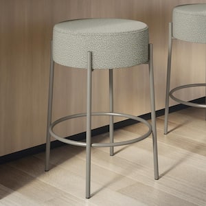 Clovis 30.75 in. Backless Bar Stool Light Beige and Grey Boucle Polyester / Grey Metal