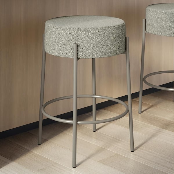 Amisco Clovis 30.75 in. Backless Bar Stool Light Beige and Grey Boucle Polyester / Grey Metal
