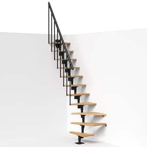 Dallas Jet Black Modular Staircase Kit Quarter Turn with no platform railing, Fits Heights 74.81 in. - 118.12 in.