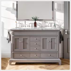 Elite Stamford 48 in. W x 22 in. D x 34 in. H Bath Vanity in Gray with White Carrara Marble Top with White Sink