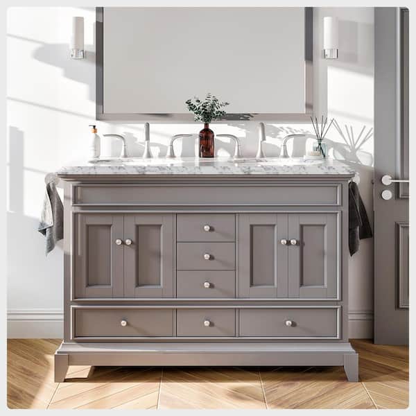 Eviva Elite Stamford 48 in. W x 22 in. D x 34 in. H Bath Vanity in Gray with White Carrara Marble Top with White Sink