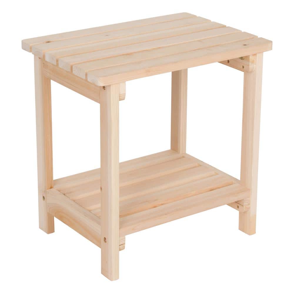 Natural Cedar Rectangular Outdoor Side Table with Shelf