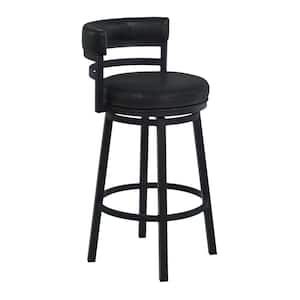 Titana 30 in. Bar Height Metal Swivel Bar Stool in Ford Black Pu and Black Finish