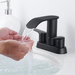 4 in. Centerset 2-Handle Mid Arc Bathroom Waterfall Faucet with Drain Kit Included in Stainless Steel Matte Black
