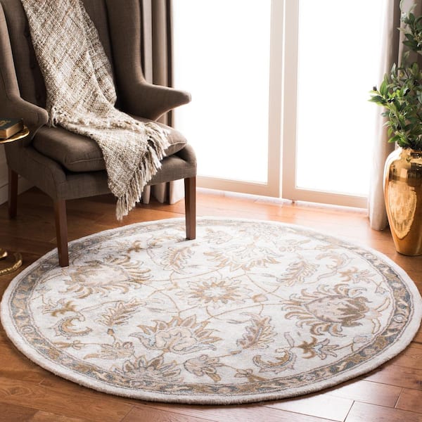 Bella Ivory/Light Gray 5 ft. x 5 ft. Round Border Area Rug