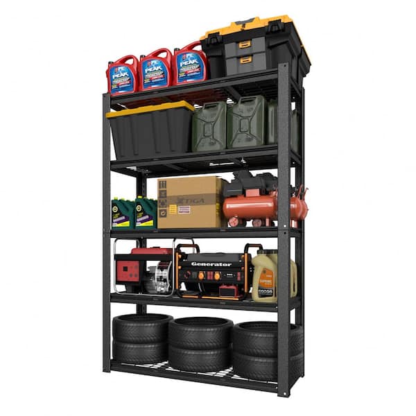 VEIKOUS 5-Tier Metal Adjustable Garage Shelves Industrial Shelving Standard Bookcase in Black (72 in. H x 48 in. W x 18 in. D)
