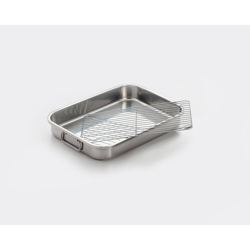 Basics Stainless Steel Rectangular Roasting Pan with Rack, 16-inch