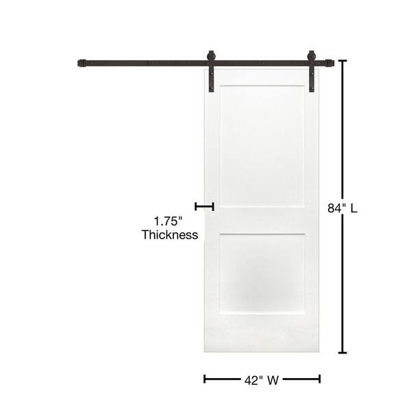 42 in. x 84 in. Shaker 2-Panel Primed Wood Interior Barn Door with Bronze Hardware 42 in. x 84 in. Shaker 2-Panel Primed Wood Interior Barn Door with Bronze Hardware