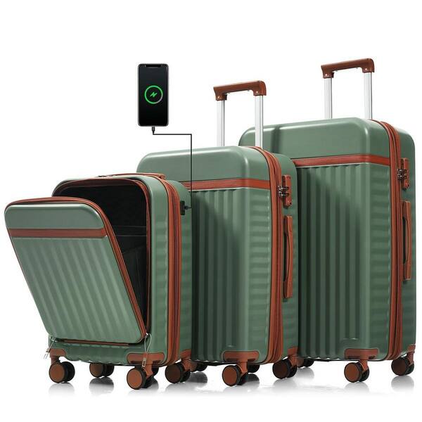 LIVACA 3-Piece Green ABS Plastic Hardside Spinner Luggage Set with
