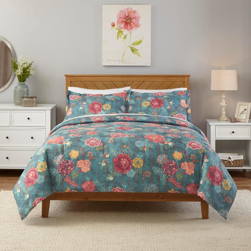 StyleWell Natalie 2-Piece Green Floral Twin Comforter Set-FA95464-T ...