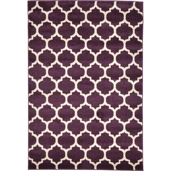 Unique Loom Trellis Philadelphia Purple/Beige 4' 0 x 6' 0 Area Rug