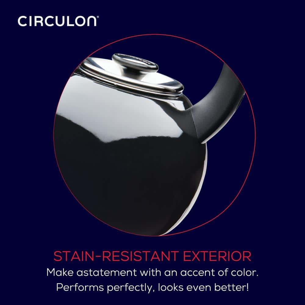 Black Enamel on Steel Whistling Teakettle with Flip-Up Spout, 2-Quart