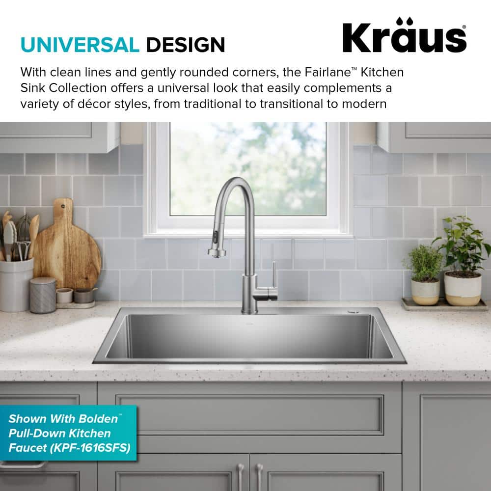 Fairlane 33-Inch Stainless Steel Drop-In Single Bowl Kitchen Sink