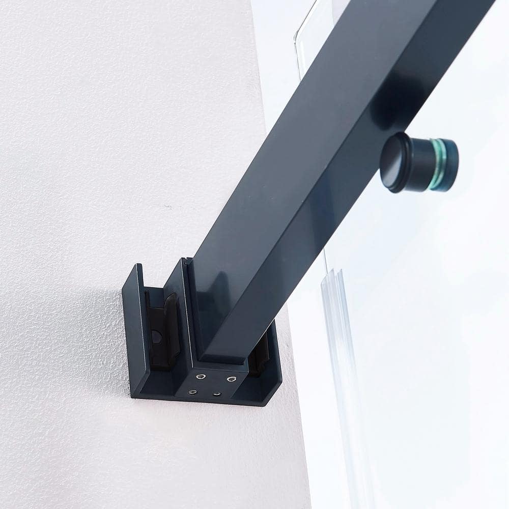 56-60" Frameless Clear Glass Double Sliding Shower Door in Matte Black