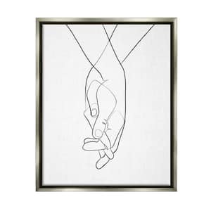 Hands Intertwined Romantic Gesture Minimal Linework" by Ros Ruseva Floater Frame People Wall Art Print 25 in. x 31 in.