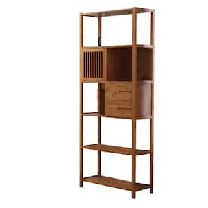 Standard 68.25 in. Brown Bamboo 2-Cubbies Right Facing 5-Shelves Open Bookcase