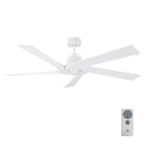 Aspen 56 in. Indoor/Outdoor Modern Matte White Ceiling Fan with Matte White Blades, DC Motor with Remote Control