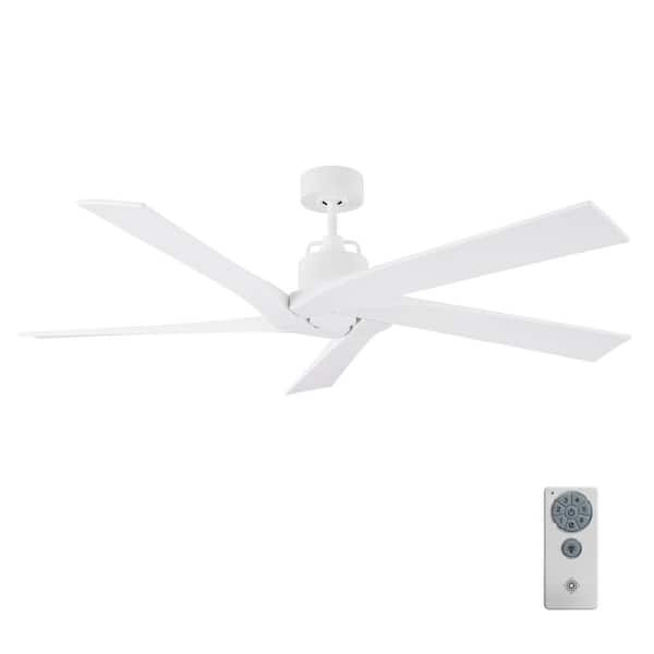 Generation Lighting Aspen 56 in. Indoor/Outdoor Modern Matte White Ceiling Fan with Matte White Blades, DC Motor with Remote Control