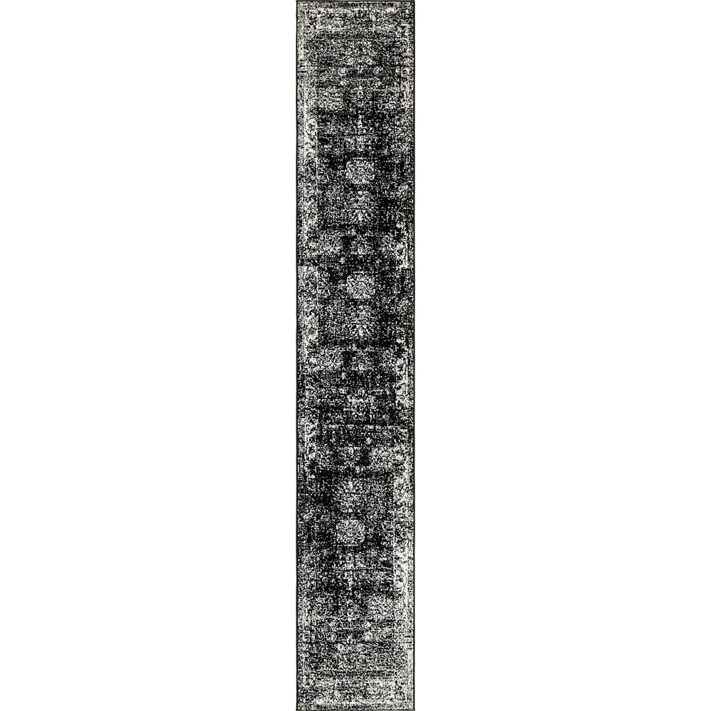 Chic Black Synthetic Indoor Runner Rug, Easy-Care and Stain-Resistant