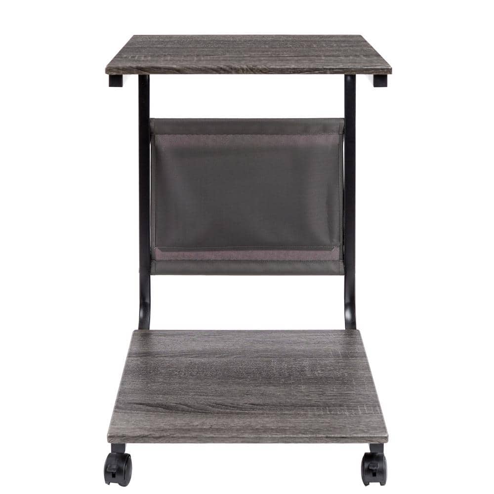 Rustic Ashwood and Black Metal Rolling C-Shaped End Table