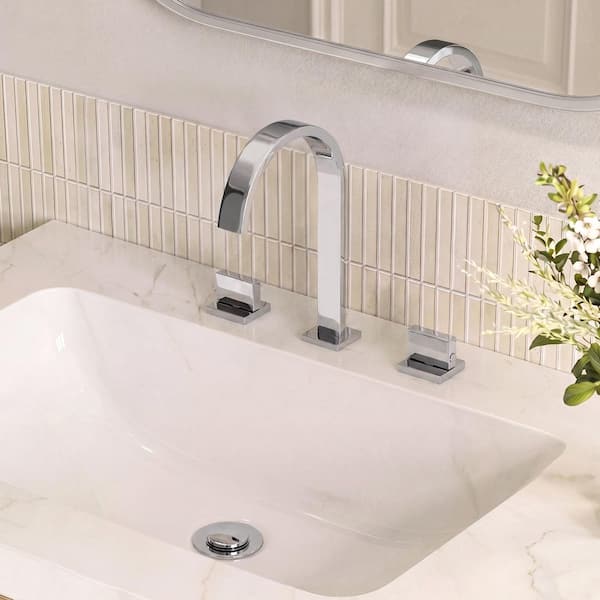8 in. Widespread Waterfall High-Arc 2 Handle Bathroom Sink Faucet 1.2 GPM 60PSI Pop-Up Drain Included in Polished Chrome