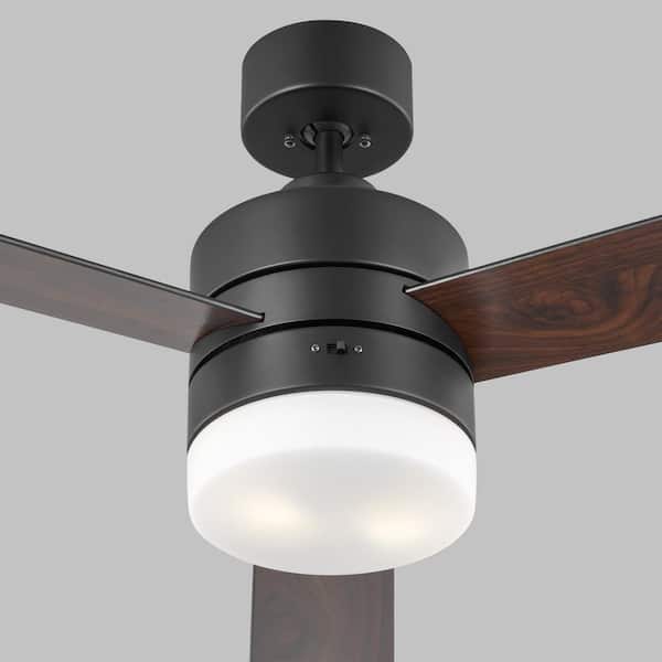 Generation Lighting - Era 44 in. Modern Matte Black Ceiling Fan with Black/American Walnut Reversible Blades, Light Kit and Wall Mount Control