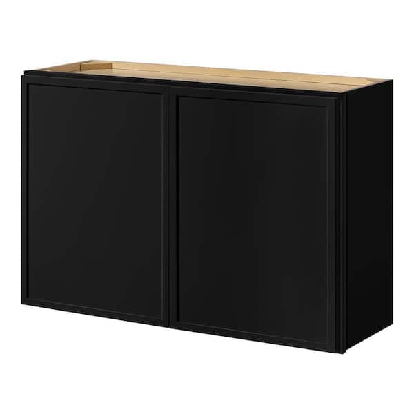 Leyton 36 in. W x 12 in. D x 24 in. H Ready to Assemble Plywood Slim Shaker Wall Bridge Kitchen Cabinet in Raven Black