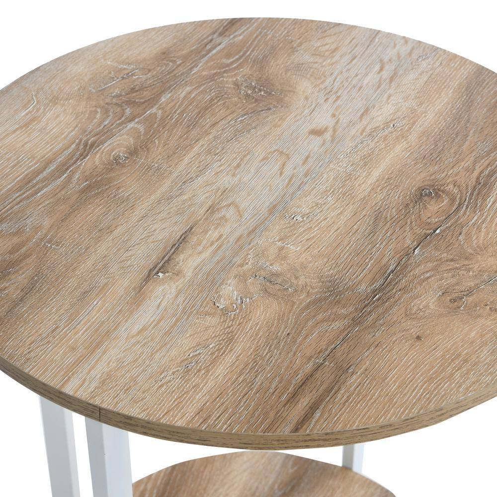 Coastal Oak and White Round End Table with Shelf