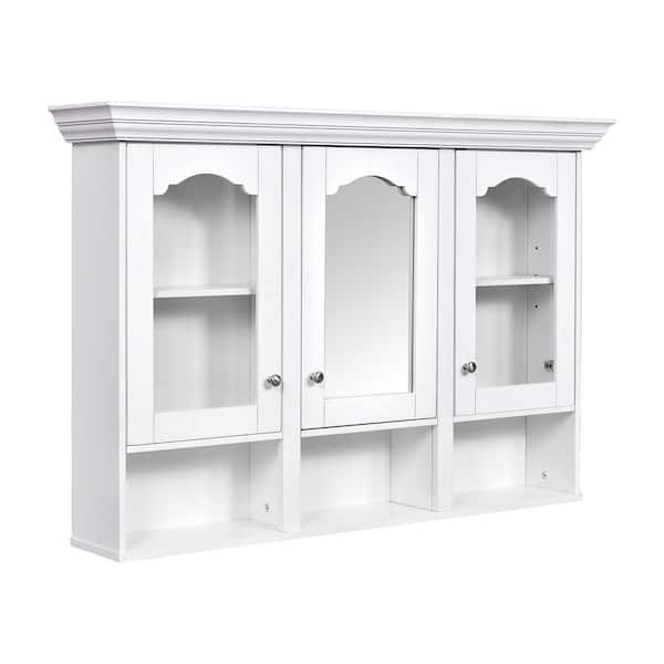 47.80 in. W x 32.00 in. H Rectangular White Surface Mount Medicine Cabinet with Mirror, with 3-Adjustable Shelves