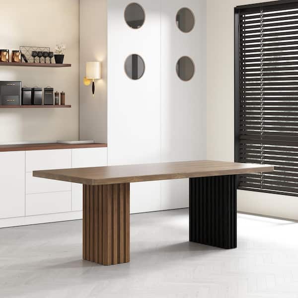 Walnut Color Wood 70.8 in. Double Pedestal Dining Table Seats 6