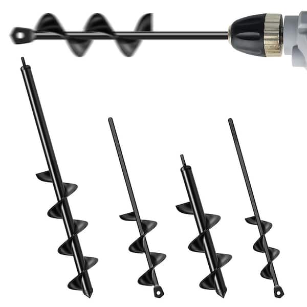 Garden Earth Auger Drill Bit Set for Planting and Landscaping, High-Carbon Steel, 3/8 in. Hex Drive (4-Piece)
