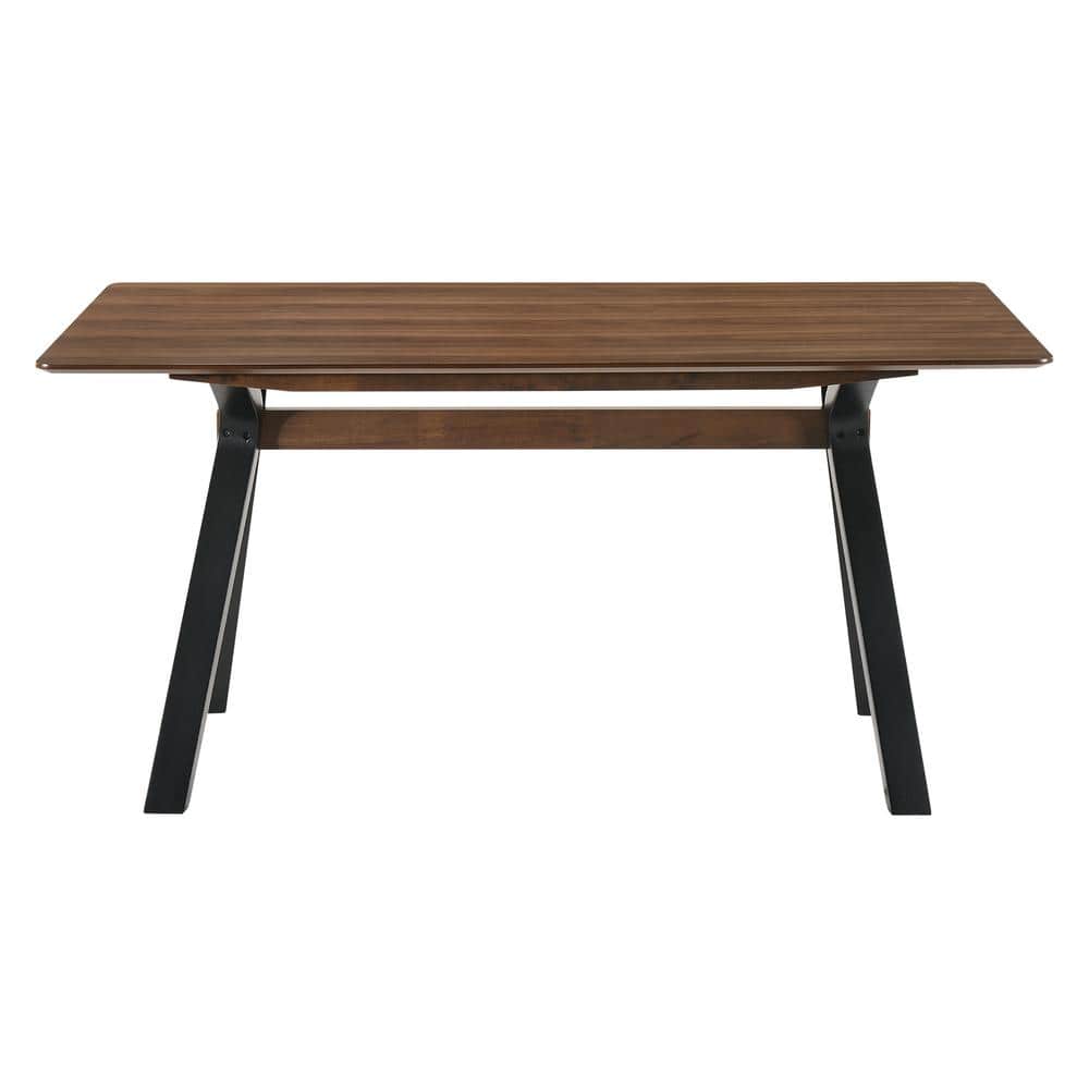 Lennox 63" Walnut Top Black Base Mid-Century Modern Dining Table