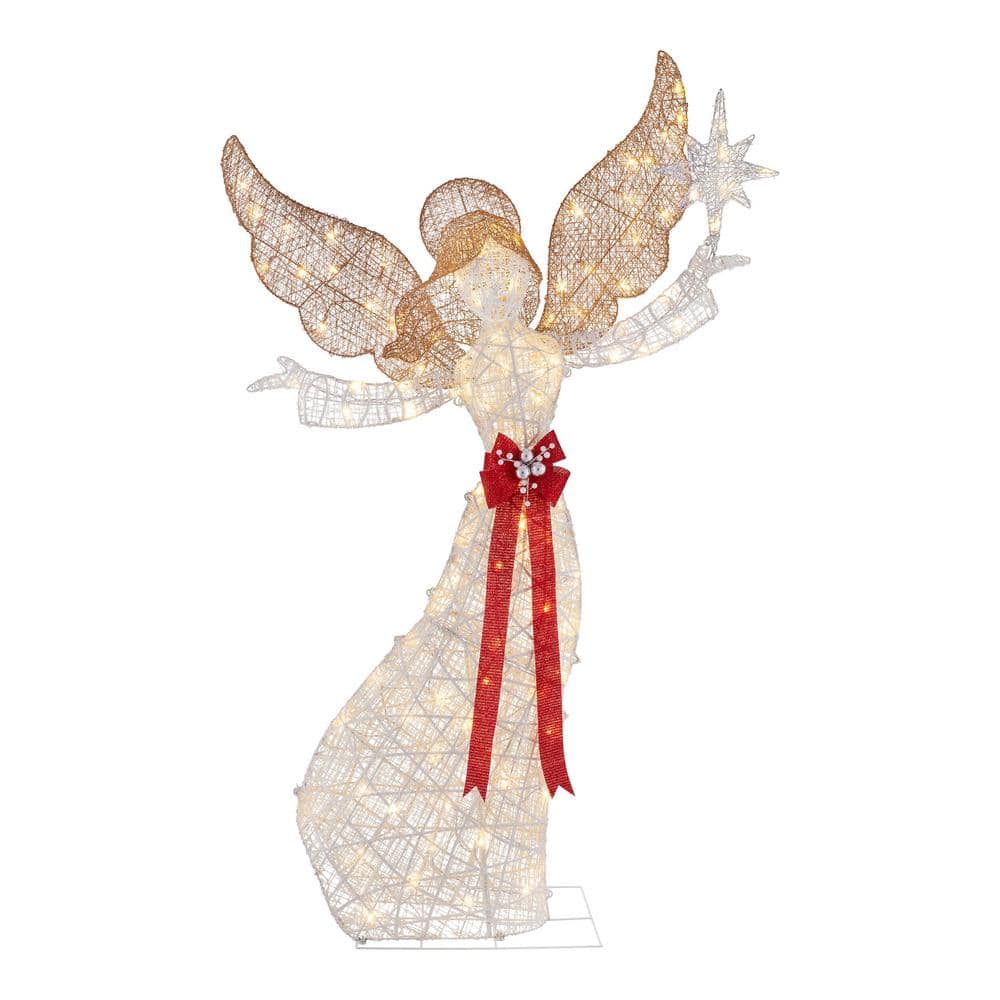 Home Accents Holiday 92 in. Warm White LED Super Bright PVC Angel with Star Holiday Yard Sculpture