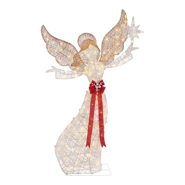 Home Accents Holiday 92 in. Warm White LED Super Bright PVC Angel with Star Holiday Yard Sculpture