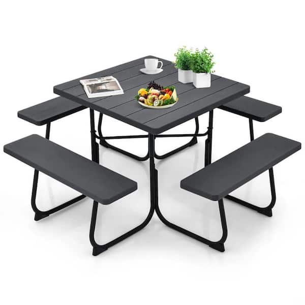 67 in. Black Square High-Quality HDPE Cast Iron Picnic Table Seats