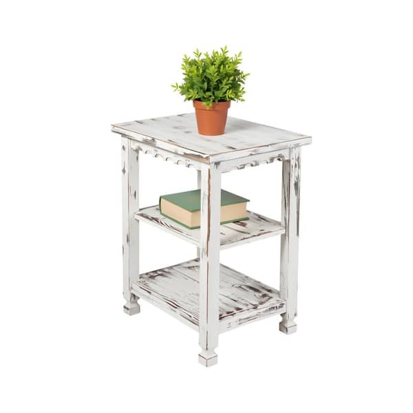 Alaterre Furniture Country Cottage White Antique 2 Shelf End Table