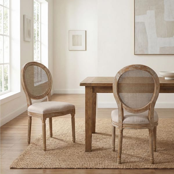 Harper & Bright Designs Beige Fabric Vintage Wicker Back Dining Chair ...