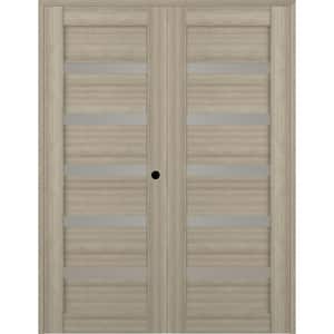 Leora 72 in. x 79.375 in. Left Hand Active 5-Lite Frosted Glass Shambor Finished Wood Composite Double PrehungFrenchDoor